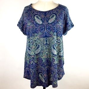 Lucky Brand Navy Embroidered Paisley Print Tee M